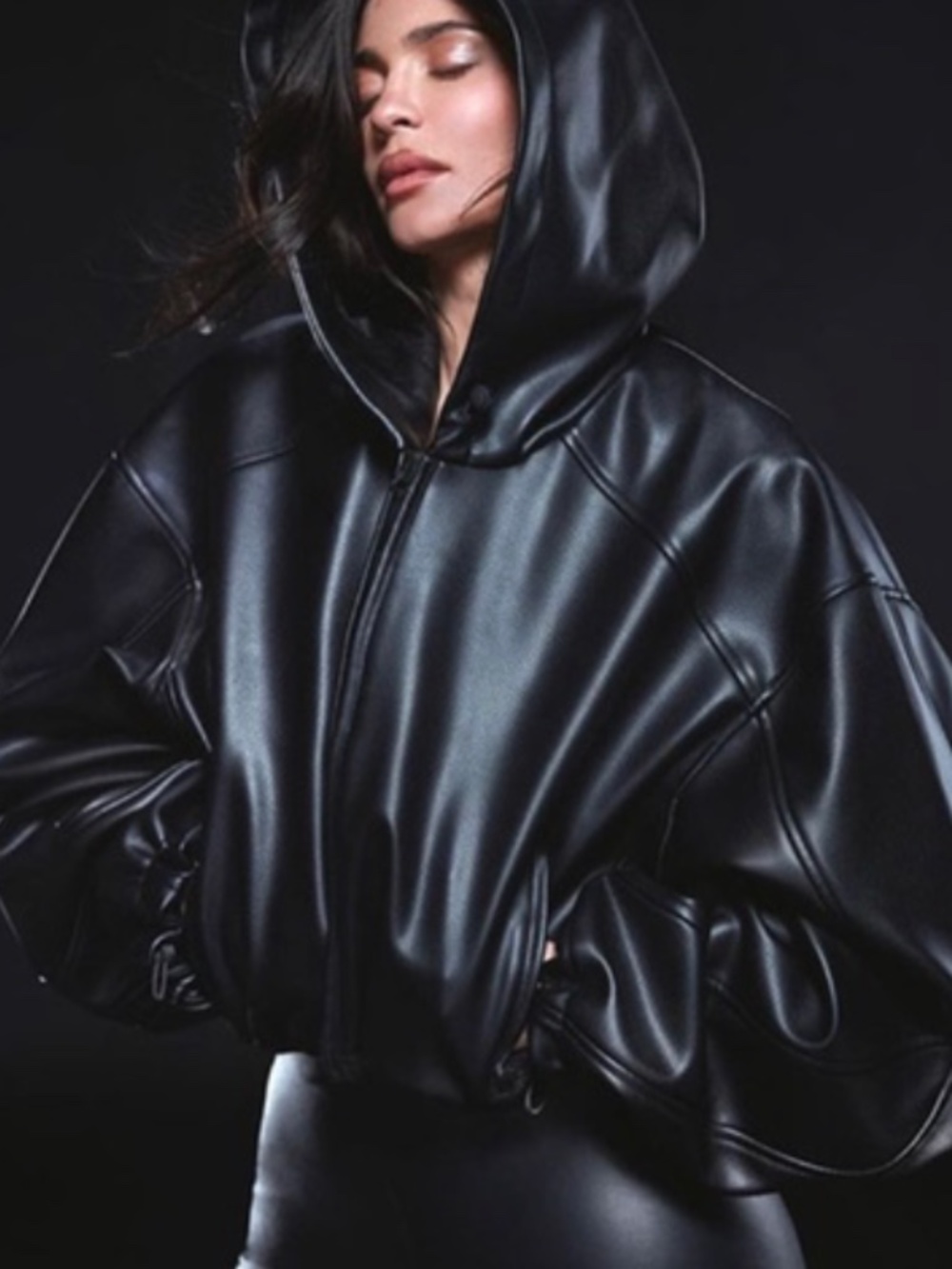 Khy by Kylie Jenner faux leather cropped hooded jacket